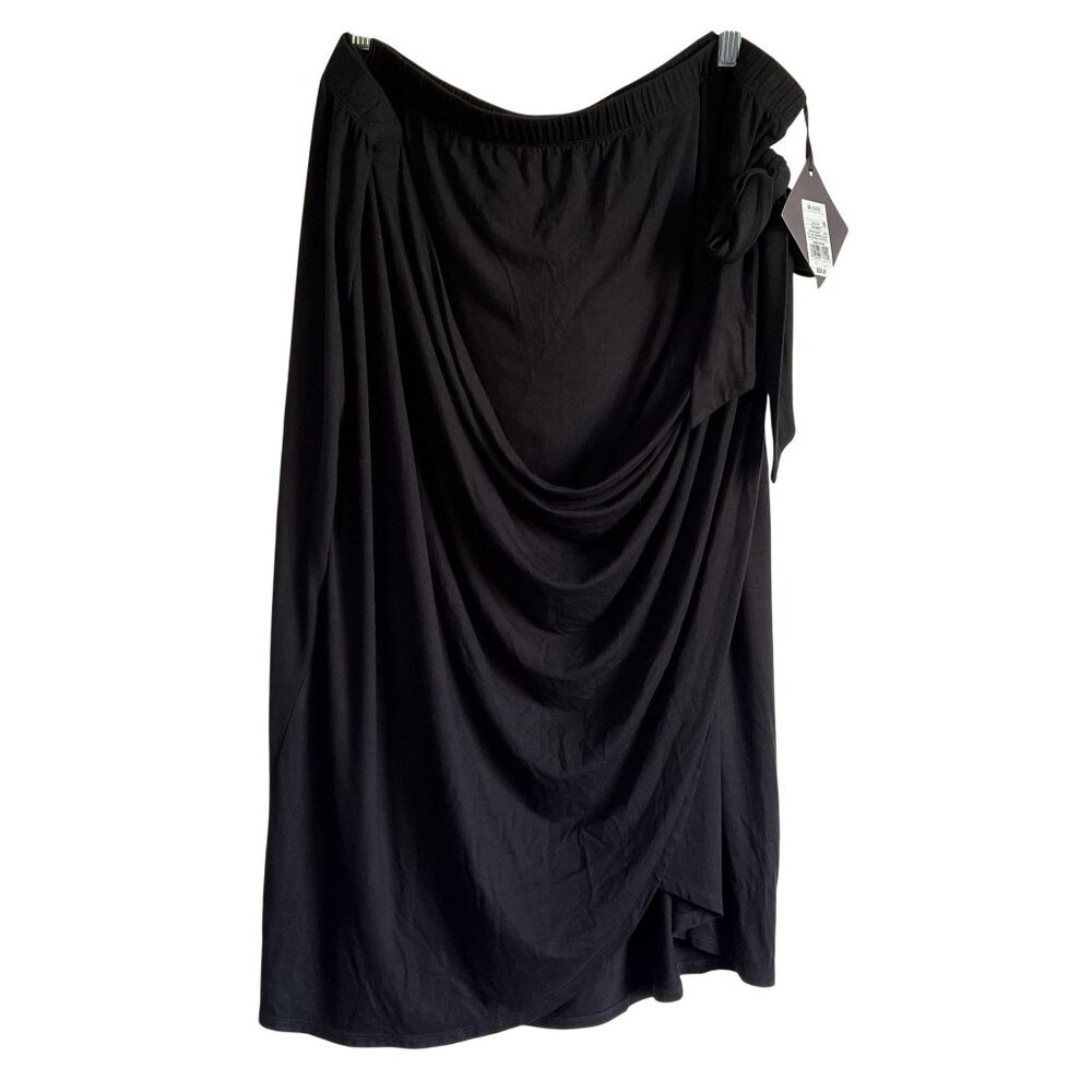 Ava Viv Womens Black Knit Wrap Midi Skirt Side Tie 3X PlusSize Elastic Waist NWT